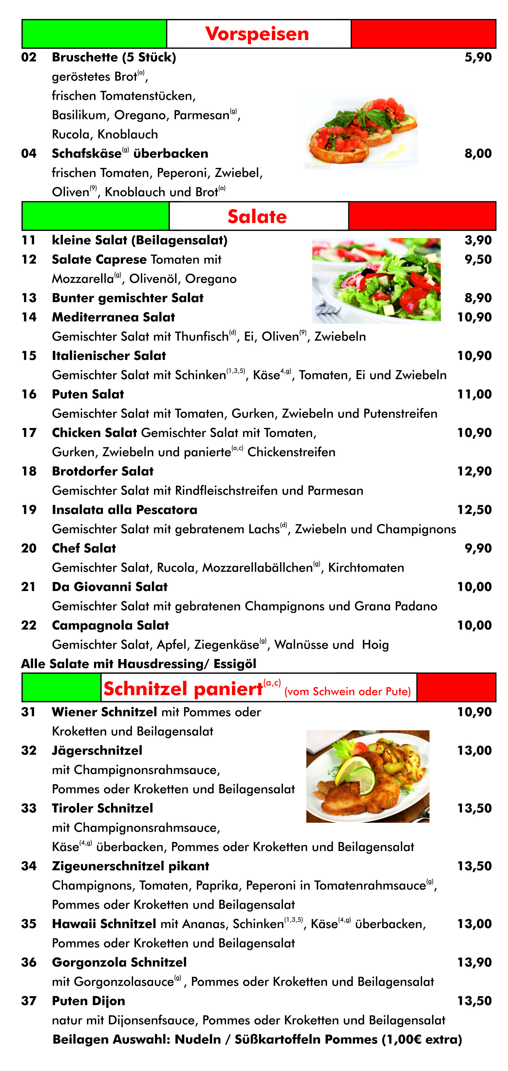 hotel menu
