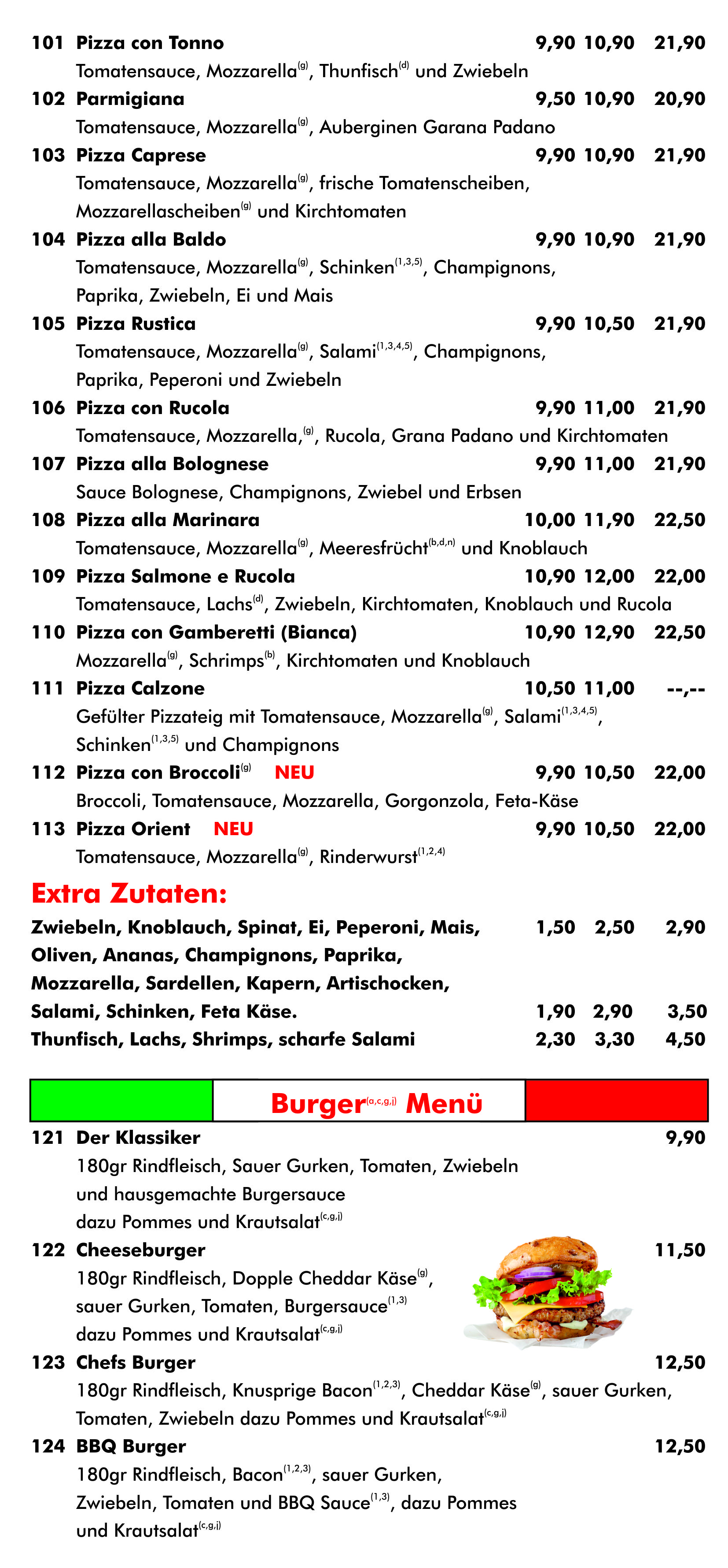 hotel menu